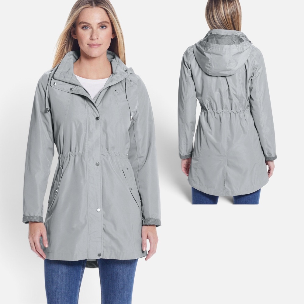 NWT WEATHERPROOF Women's Hooded Rain Coat Anorak-Style Jacket in Grey, 2X